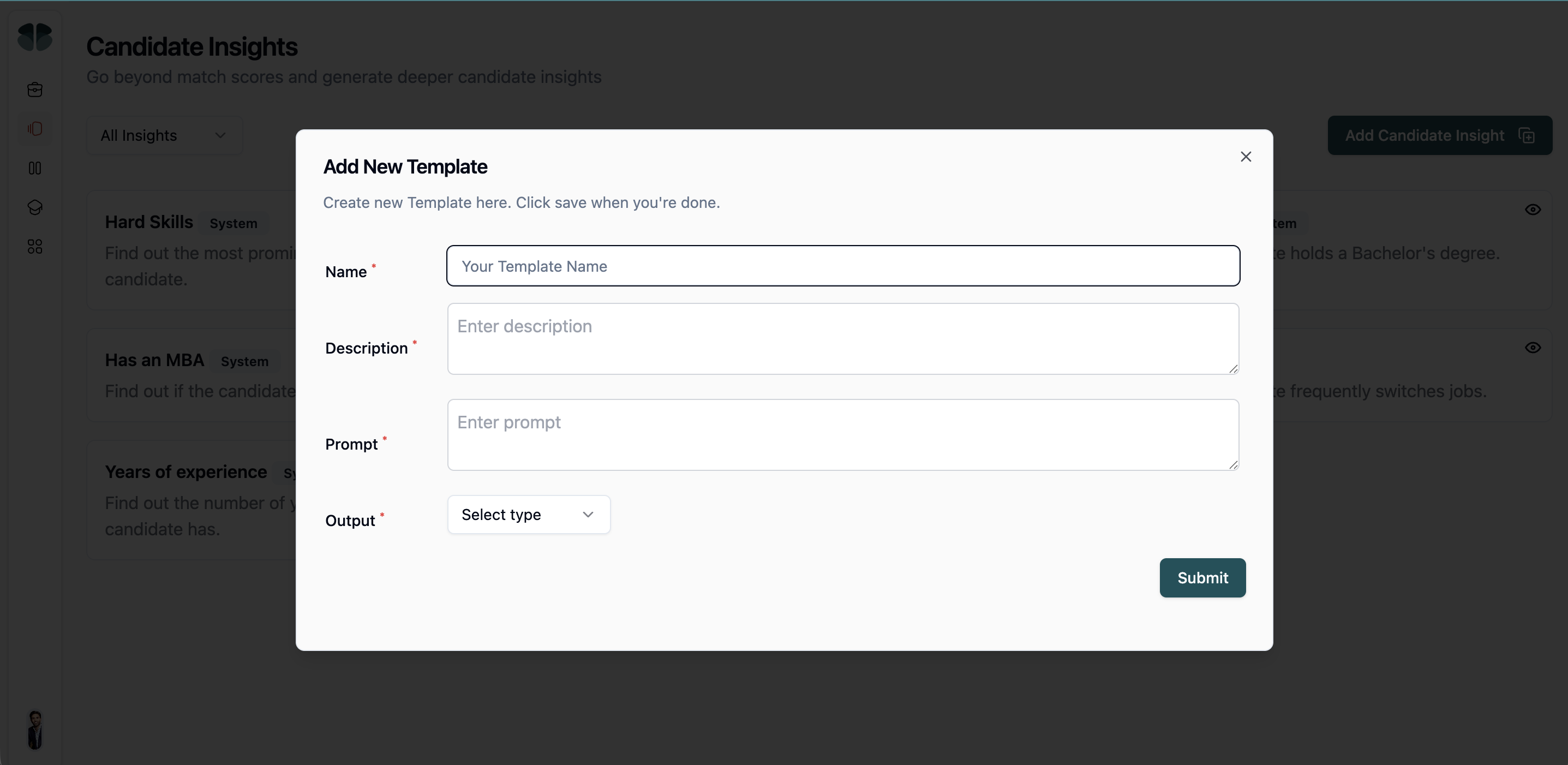 The add custom insight modal with a question and expected answer
